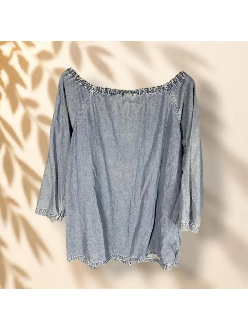 Casey & Max Top Women L Large Blue Floral Embroidered Button Up Tasseled Casual - Picture 2 of 6